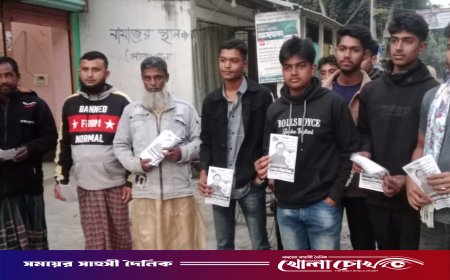 আলফাডাঙ্গায় ধানের শীষে ভোট চেয়ে বিএনপির লিফলেট বিতরণ