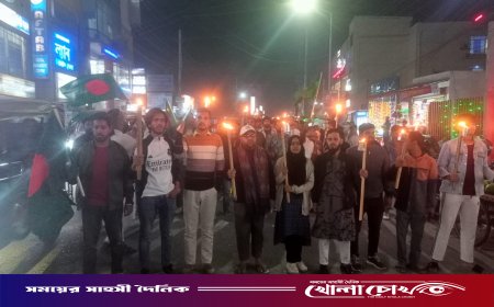 শরীফ ওসমান হাদীর ওপর হামলার প্রতিবাদে ফরিদপুরে বৈষম্যবিরোধী ছাত্র আন্দোলনের মশাল মিছিল