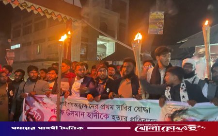 ওসমান হাদীকে হত্যার প্রতিবাদে সালথায় বিক্ষোভ ও মশাল মিছিল