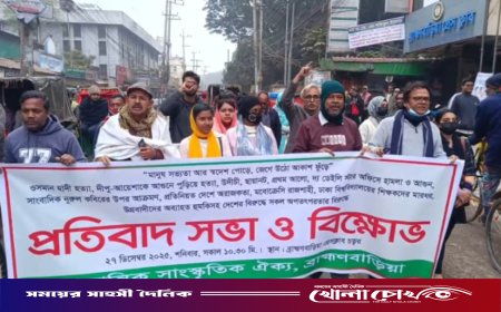 ব্রাহ্মণবাড়িয়ায় মব সন্ত্রাস ও নৈরাজ্যের প্রতিবাদে বিক্ষোভ