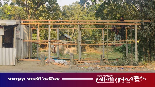 নগরকান্দায় সরকারি জমি দখলের অভিযোগ, দোকানঘর নির্মাণে প্রভাবশালীর নাম