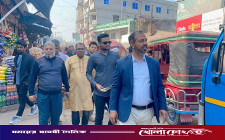 বালিগাঁও বাজারে শাপলা প্রতীকের প্রার্থী মাজেদুল ইসলামের ব্যাপক গণসংযোগ