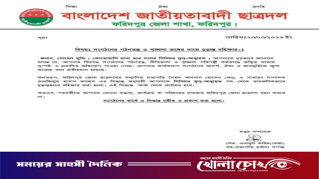 গঠনতন্ত্র ও শৃঙ্খলা ভঙ্গের অভিযোগে ছাত্রদল নেতা সোহেল মুন্সি বহিষ্কার