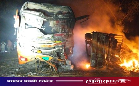 ভাঙ্গায় বাস চাপায় ৫ জন নিহত, বিক্ষুব্ধ জনতার বাসে অগ্নিসংযোগ
