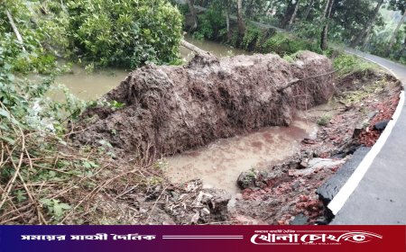 সদরপুরে টানা বৃষ্টিতে ধসে গেল পাকা সড়ক, চরম দুর্ভোগে এলাকাবাসী