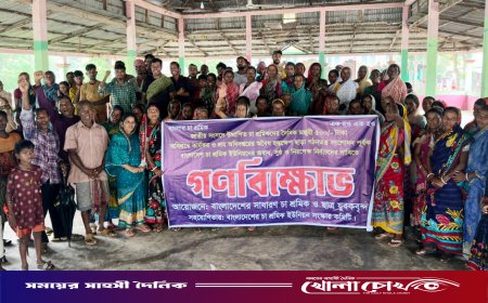দৈনিক মজুরি ৫০০ টাকার দাবিতে শ্রীমঙ্গলে চা-শ্রমিকদের বিক্ষোভ