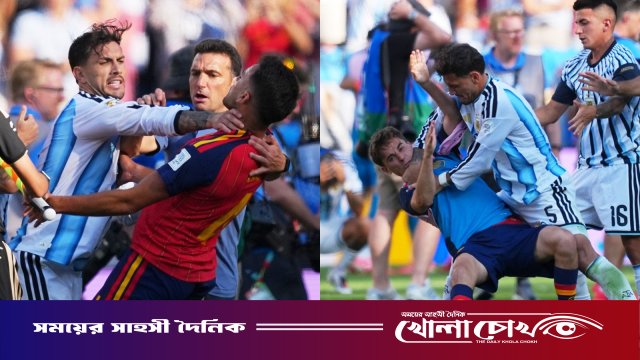 হারের পর স্পেনের ফুটবলারদের গলা চেপে ধরলেন আর্জেন্টিনার মিডফিল্ডার