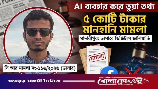 মাদারীপুরে এআই প্রযুক্তি ব্যবহার করে ভুয়া তথ্য ছড়ানোর অভিযোগে ৫ কোটি টাকার মানহানি মামলা