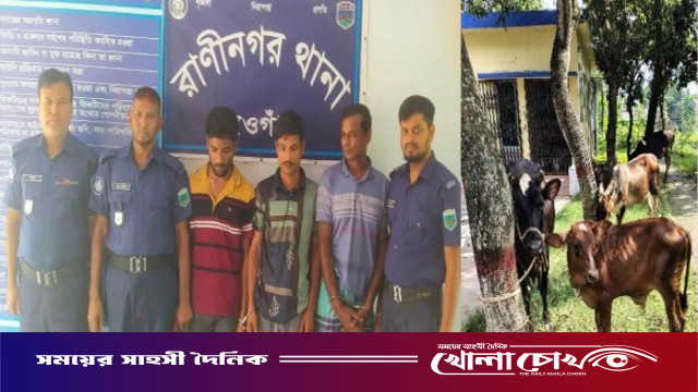 নওগাঁর রাণীনগরে আন্ত:জেলা চোর চক্রের আরো ৩ সদস্য আটক, ৫টি গরু উদ্ধার