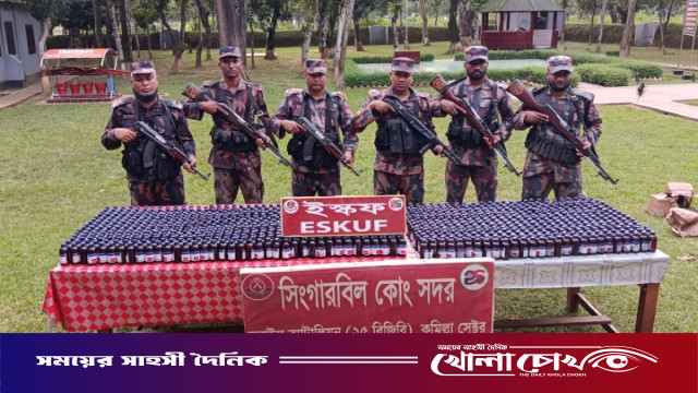 বিজয়নগর সীমান্তে বিজিবির অভিযান: ৯৫৮ বোতল ভারতীয় মাদক ‘ইস্কফ’ জব্দ