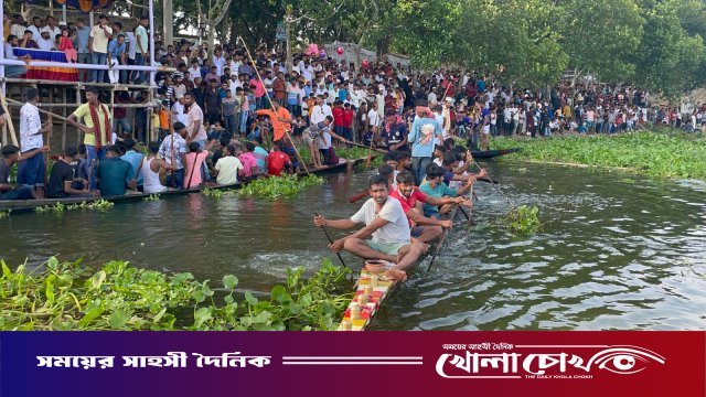 বৈঠার ছন্দে মুখর আষাঢ়ের বিল: সালথায় ঐতিহ্যবাহী নৌকা বাইচ ও গ্রামীণ মেলা