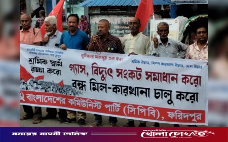 গ্যাস-বিদ্যুৎ সংকট নিরসন ও বন্ধ মিল-কারখানা চালুর দাবিতে ফরিদপুরে সিপিবির মানববন্ধন