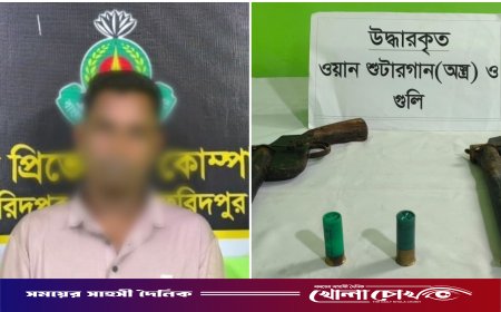 গোয়ালন্দ ঘাটে দুটি ওয়ান শুটার গান ও ককটেলসহ গ্রেপ্তার ১