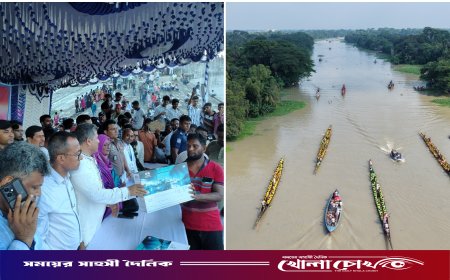 ভাঙ্গায় কুমার নদে দুইশ বছরের ঐতিহ্যবাহী নৌকাবাইচ: উৎসবের আমেজে মাতল হাজারো মানুষ