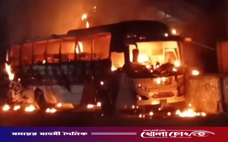 ময়মনসিংহে দাঁড়িয়ে থাকা বাসে ভয়াবহ আগুন