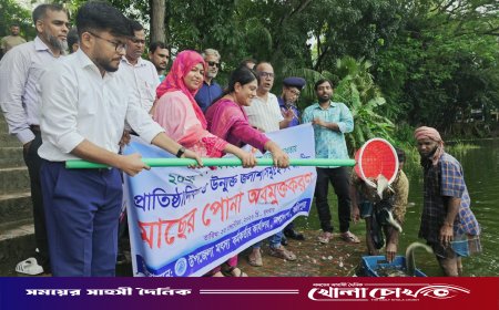 নগরকান্দায় উন্মুক্ত ও প্রাতিষ্ঠানিক জলাশয়ে রুই জাতীয় মাছের পোনা অবমুক্ত