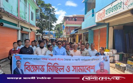 থানচিতে নৈরাজ্য ও সন্ত্রাসবিরোধী বিক্ষোভ মিছিল ও সমাবেশ করেছে বিএনপি