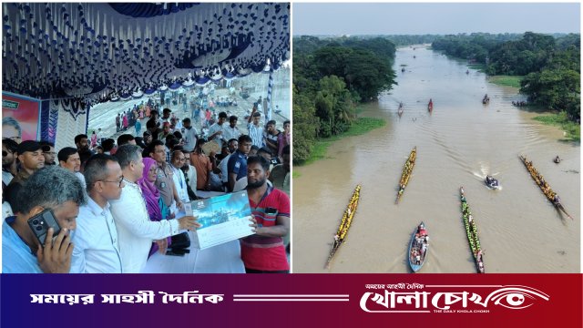 ভাঙ্গায় কুমার নদে দুইশ বছরের ঐতিহ্যবাহী নৌকাবাইচ: উৎসবের আমেজে মাতল হাজারো মানুষ