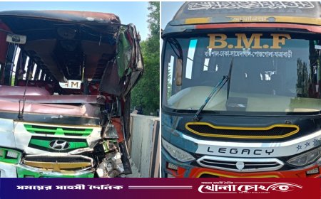 ঢাকা-ভাঙ্গা মহাসড়কে দুই বাসের সংঘর্ষ, হেলপারসহ আহত ৩