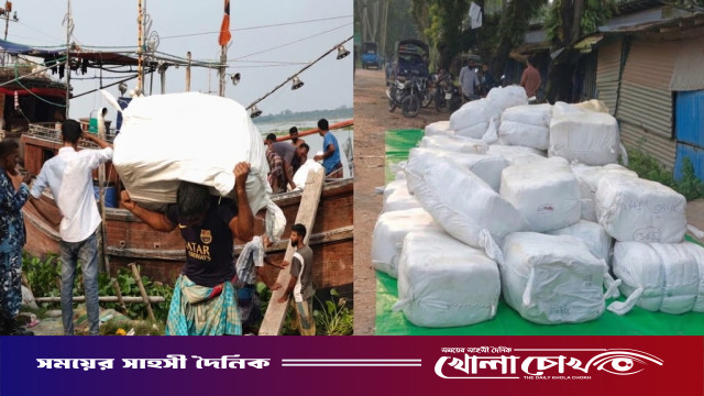 পিরোজপুরে বলেশ্বর নদীতে অভিযান: বিপুল পরিমাণ ভারতীয় কাপড়সহ ট্রলার জব্দ