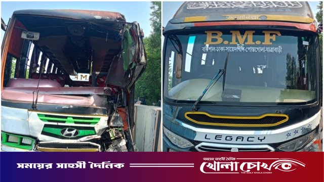 ঢাকা-ভাঙ্গা মহাসড়কে দুই বাসের সংঘর্ষ, হেলপারসহ আহত ৩
