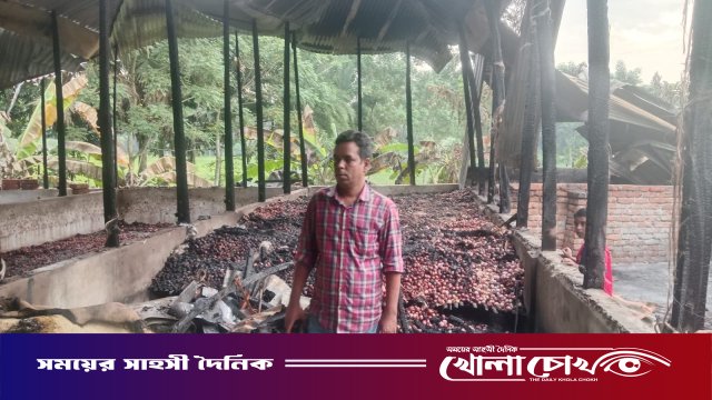 আগুনে পুড়ে ছাই স্বপ্ন ও পুঁজি, ১০ লাখ টাকার ঋণে দিশাহারা যুবদল নেতা ইমরুল